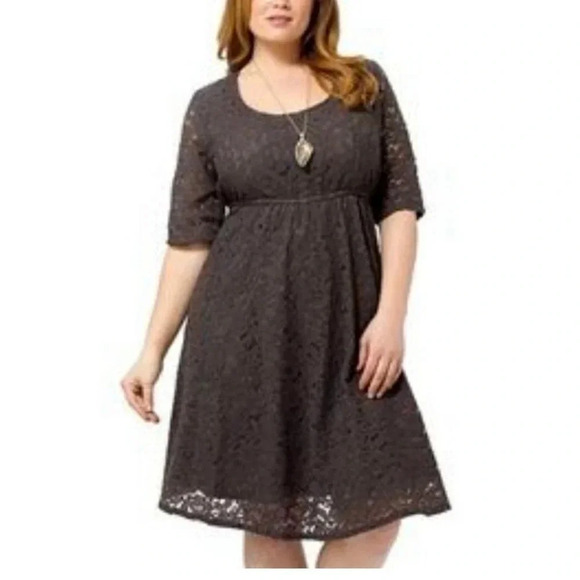 Swak Gray Harlow Nylon Lace Lined Midi Date Night Out Dress Women Plus Size 1X - Picture 1 of 7